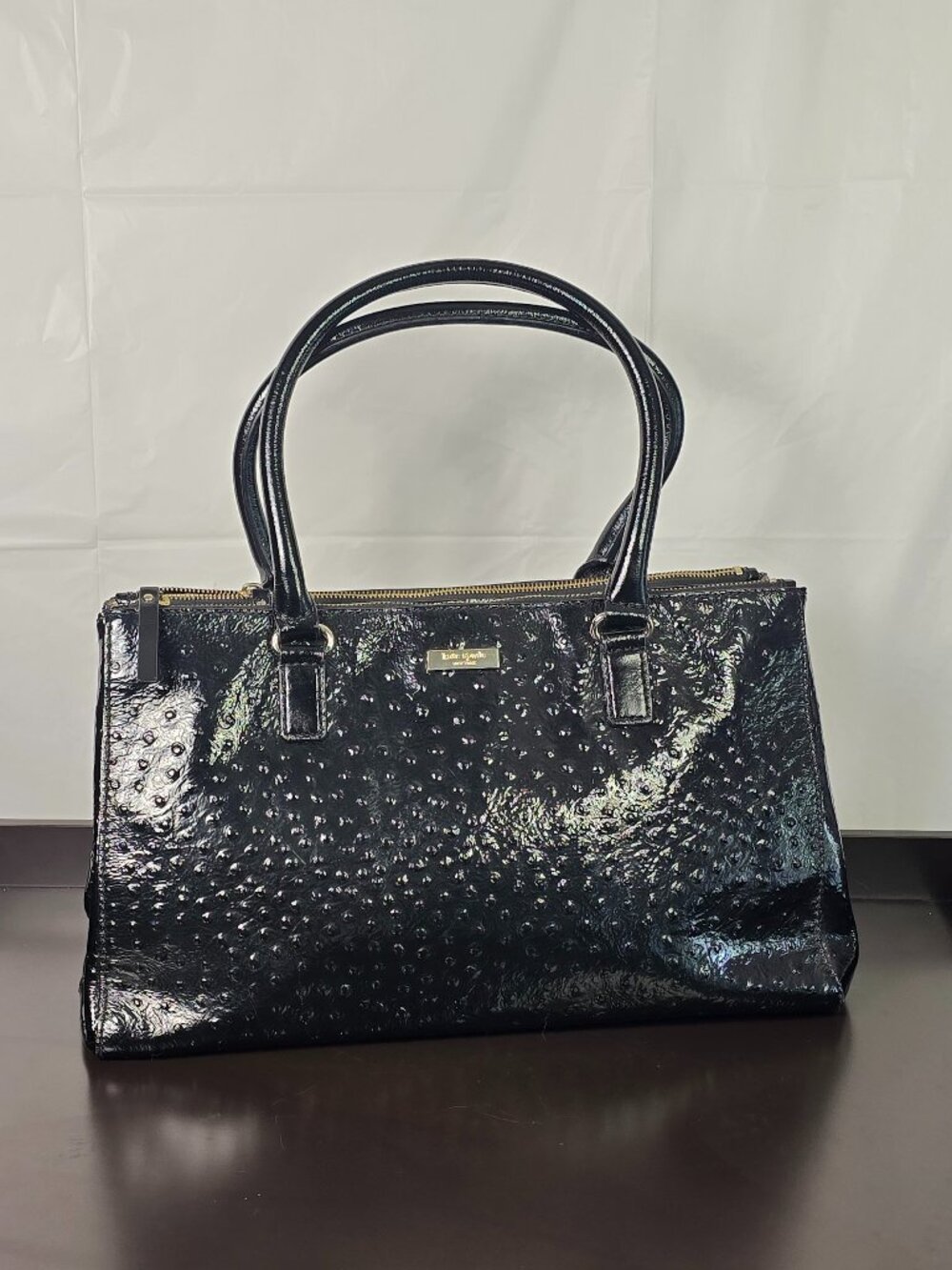 Kate Spade Black Alexander Avenue Martine Ostrich-Embossed Tote Bag in EUC